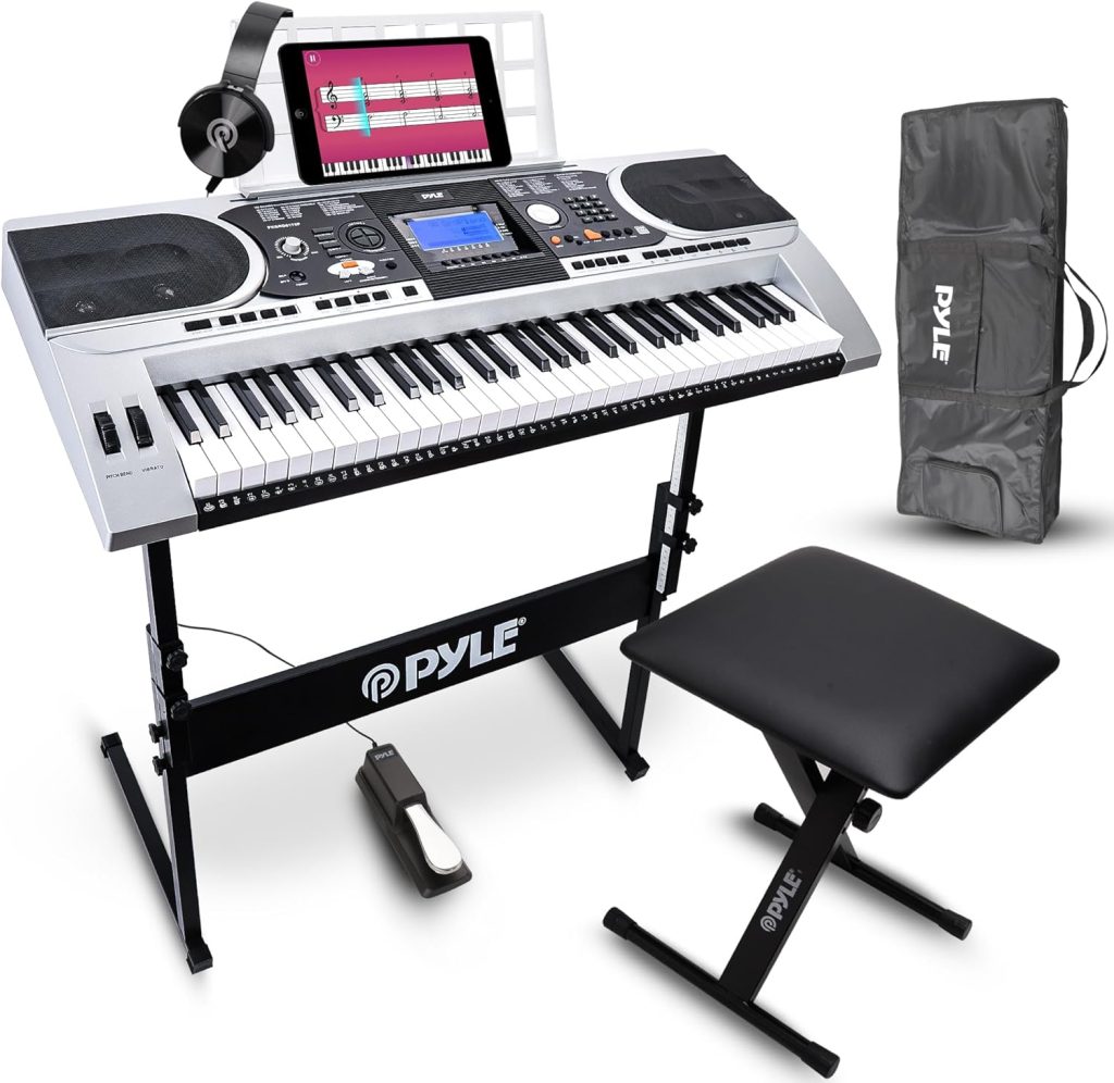 Pyle, Digital Musical Karaoke Portable Electronic Piano Includes Water-Resistant Case Bag, Keyboard Stand, Sustain Pedal  Headset (61 Keys) (PKBRD6175P)