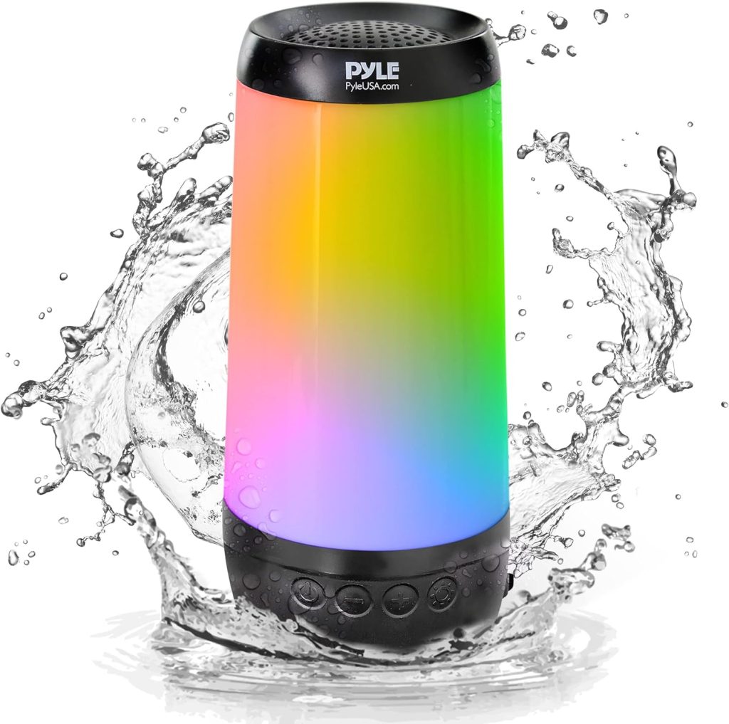 Pyle Floating Pool Speaker w/Lights Show, Waterproof Bluetooth Speaker, IP68, Crystal Clear Sound Quality, Surround Stereo Sound, Wireless 50 ft Range, for Shower, Hot Tub, Beach, Travel (Black)