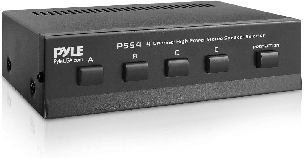 Pyle Home 4-Zone Channel Speaker Switch Selector-Premium New  Improved Switch Box Hub, Distribution Box for Multi-Channel High Powered Stereo Amp A/B/C/D Switches, 4 Pairs Of Speakers, Black - PSS4