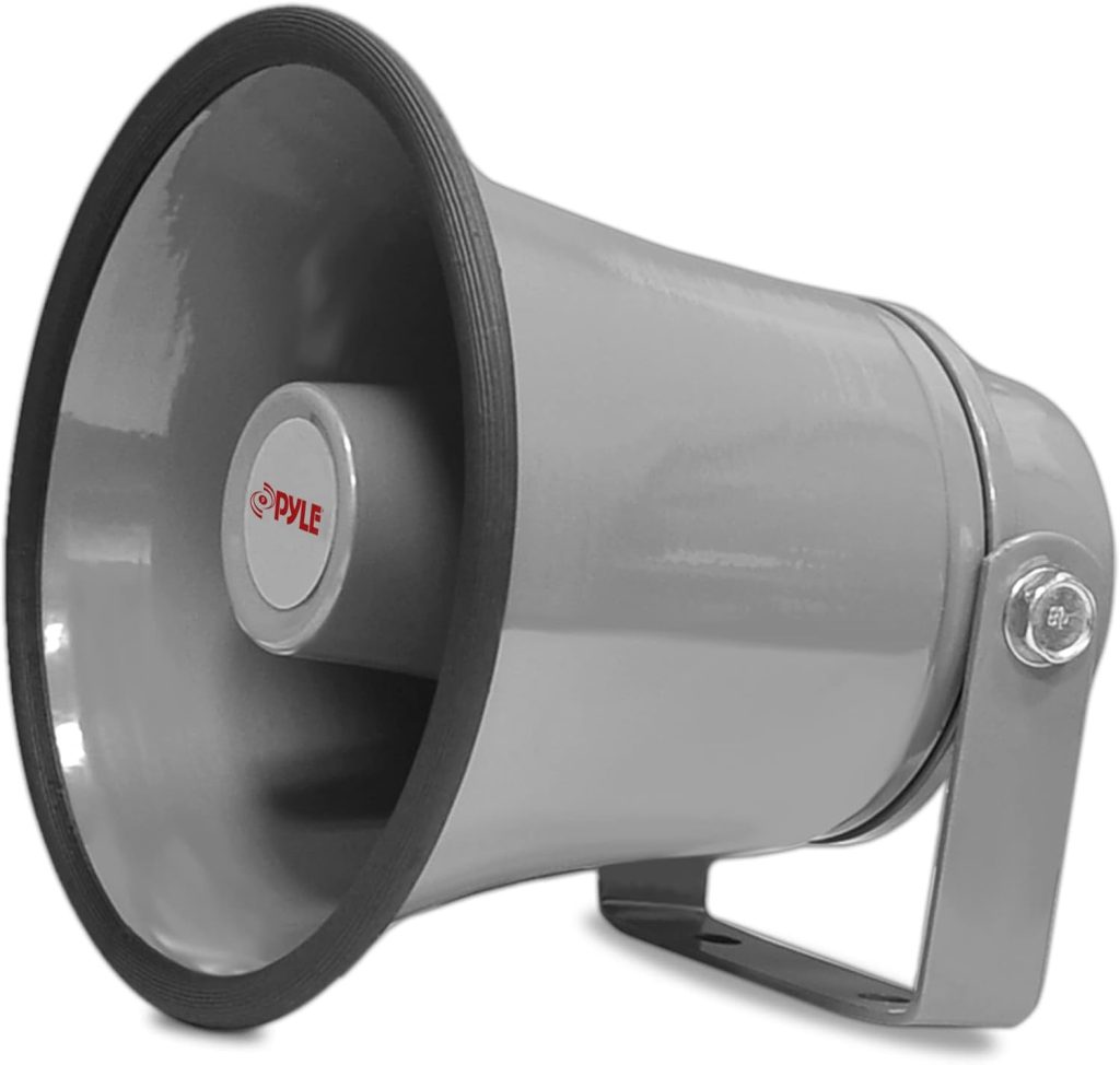 Pyle Indoor / Outdoor PA Horn Speaker - 8.1” Portable PA Speaker with 8 Ohms Impedance  50 Watts Peak Power - Mounting Bracket  Hardware Included - Pyle PHSP8K,Grey