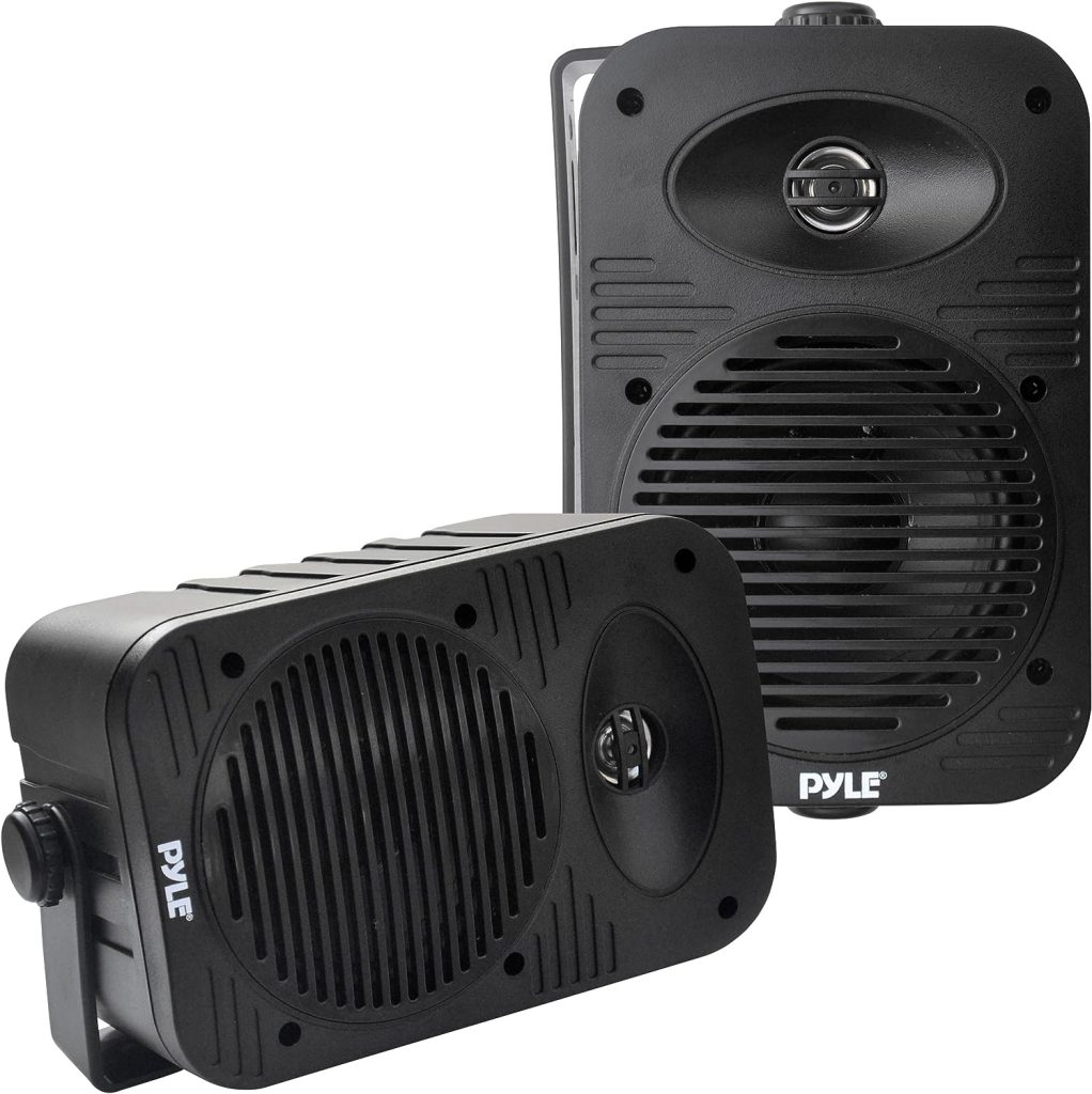 Pyle Indoor Outdoor Speakers Pair - 300 Watt Dual Waterproof  4” 2-Way Full Range Speaker System w/ 1/2” High Compliance Polymer Tweeter - in-Home, Boat, Marine, Deck, Patio, Poolside (Black)