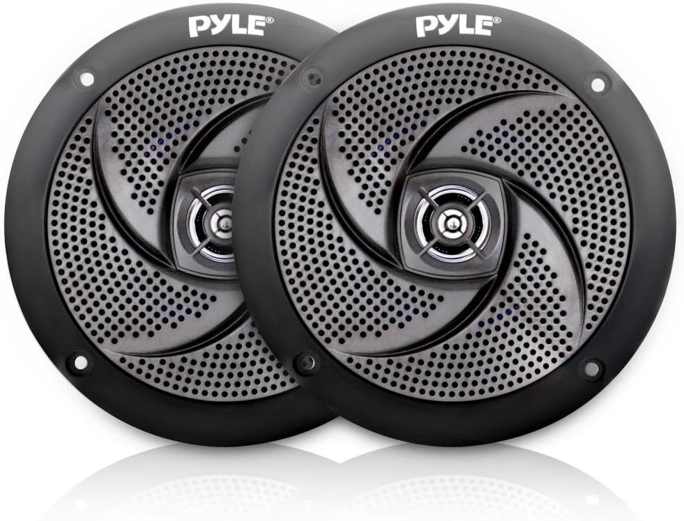 Pyle Marine Speakers - 4 Inch 2 Way Waterproof and Weather Resistant Outdoor Audio Stereo Sound System with 100 Watt Power and Low Profile Slim Style Design - 1 Pair - PLMRS4B (Black)