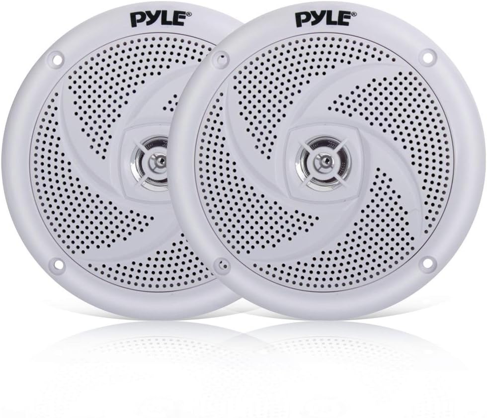 Pyle Marine Speakers - 5.25 Inch 2 Way Waterproof and Weather Resistant Outdoor Audio Stereo Sound System with 180 Watt Power and Low Profile Slim Style - 1 Pair - PLMRS5W (White)