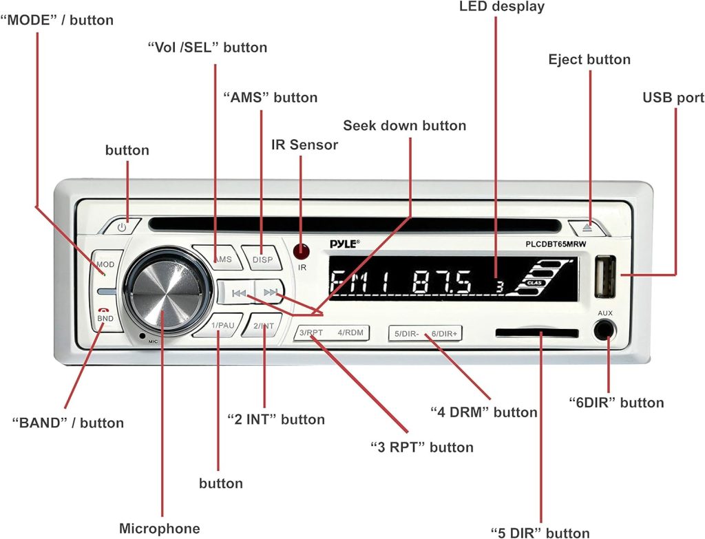 Pyle Marine Stereo Receiver Speaker Kit - In-Dash LCD Digital Console Built-in Bluetooth  Microphone 6.5” Waterproof Speakers (2) w/ MP3/USB/SD/AUX/FM Radio Reader  Remote Control - Pyle PLCDBT65MRW