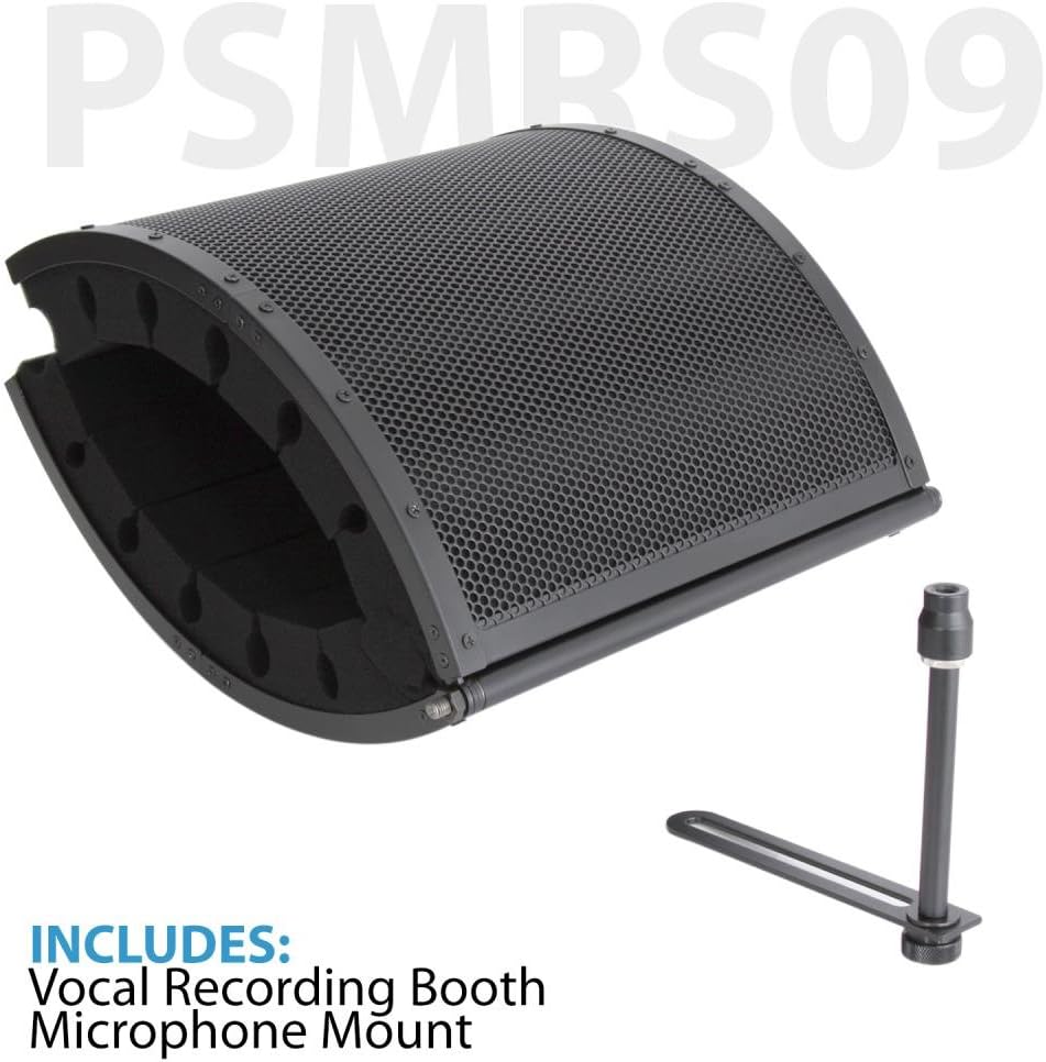 Pyle Mini Portable Vocal Recording Booth - Use with Standard Microphone, Isolation Noise Filter Reflection Shield for Recording Studio Quality Audio - Dual Acoustic Foam Soundproof Panel PSMRS09 Black