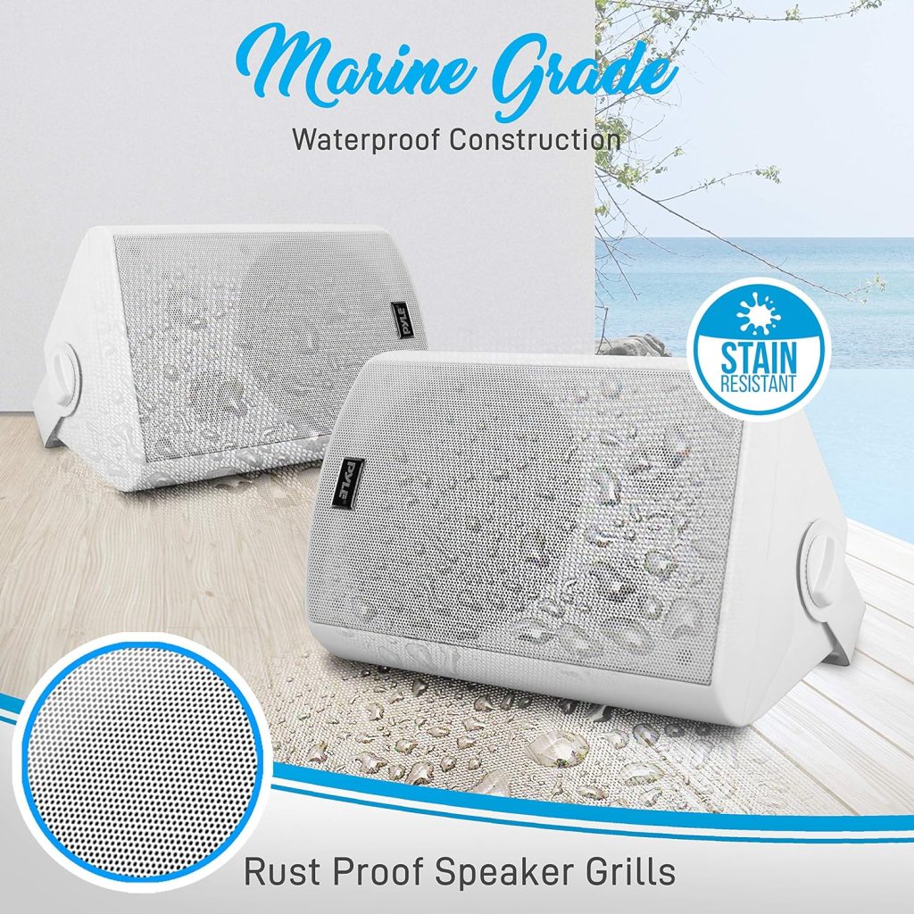 Pyle Outdoor Wall-Mount Patio Stereo Speaker-Waterproof Bluetooth WirelessNo Amplifier Needed-Portable Electric Theater Sound Surround System for Home Party Cabinet Enclosure- Pyle PDWR61BTWT White