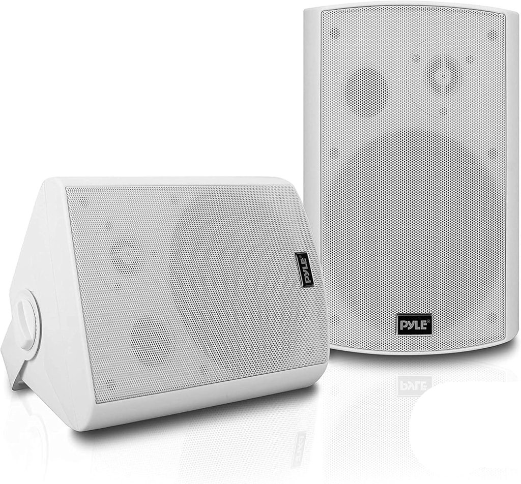 Pyle Outdoor Wall-Mount Patio Stereo Speaker-Waterproof Bluetooth WirelessNo Amplifier Needed-Portable Electric Theater Sound Surround System for Home Party Cabinet Enclosure- Pyle PDWR61BTWT White