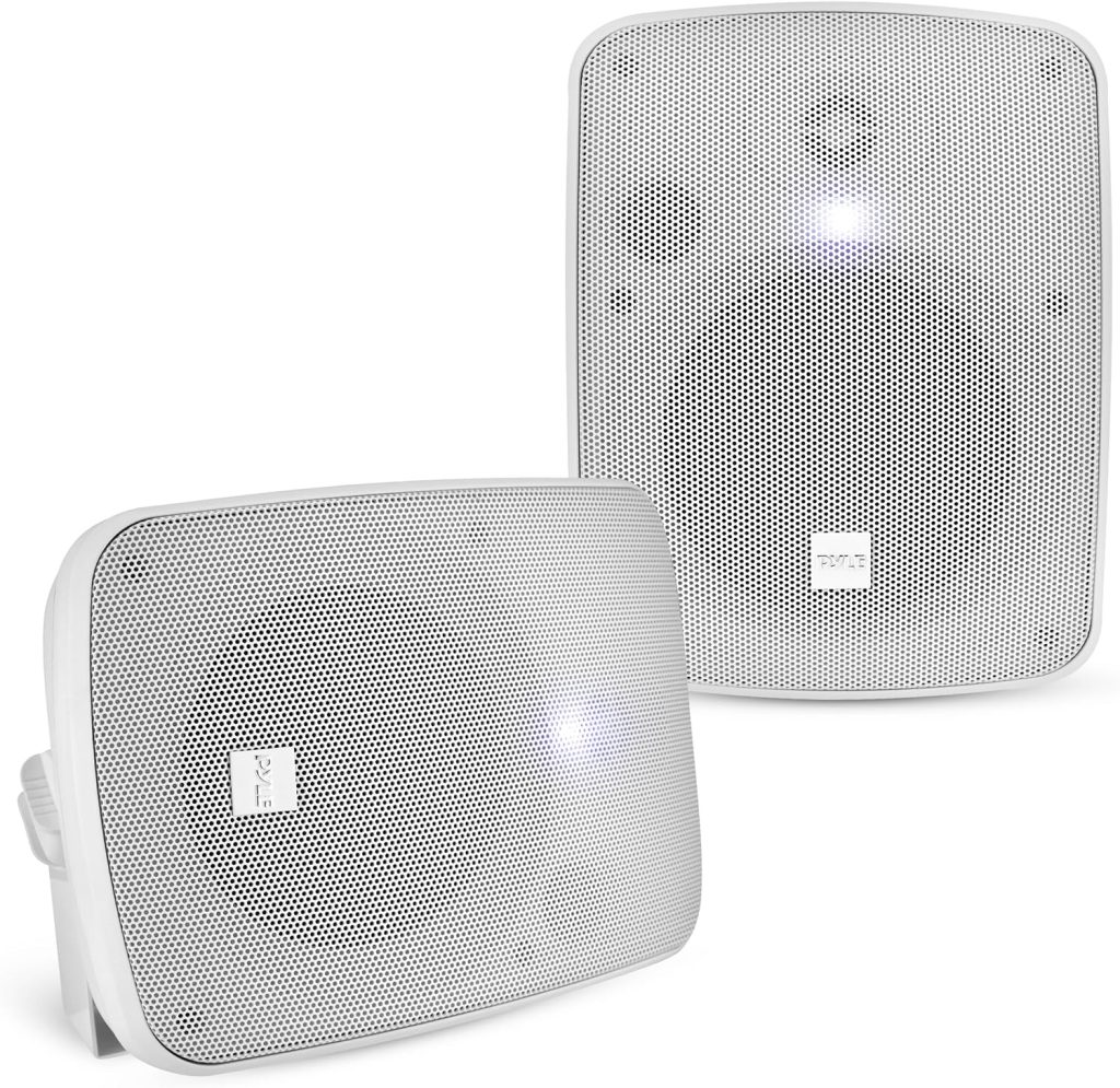 Pyle Outdoor Waterproof Wireless Bluetooth Speaker - 5.25 Inch Pair 2-Way Weatherproof Wall/Ceiling Mounted Dual Speakers w/Heavy Duty Grill, Universal Mount, Patio, Indoor Use PDWR54BTW (White)