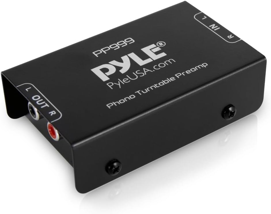 Pyle Phono Turntable Preamp - Mini Electronic Audio Stereo Phonograph Preamplifier with RCA Input, RCA Output  Low Noise Operation Powered by 12 Volt DC Adapter - PP999 , Black