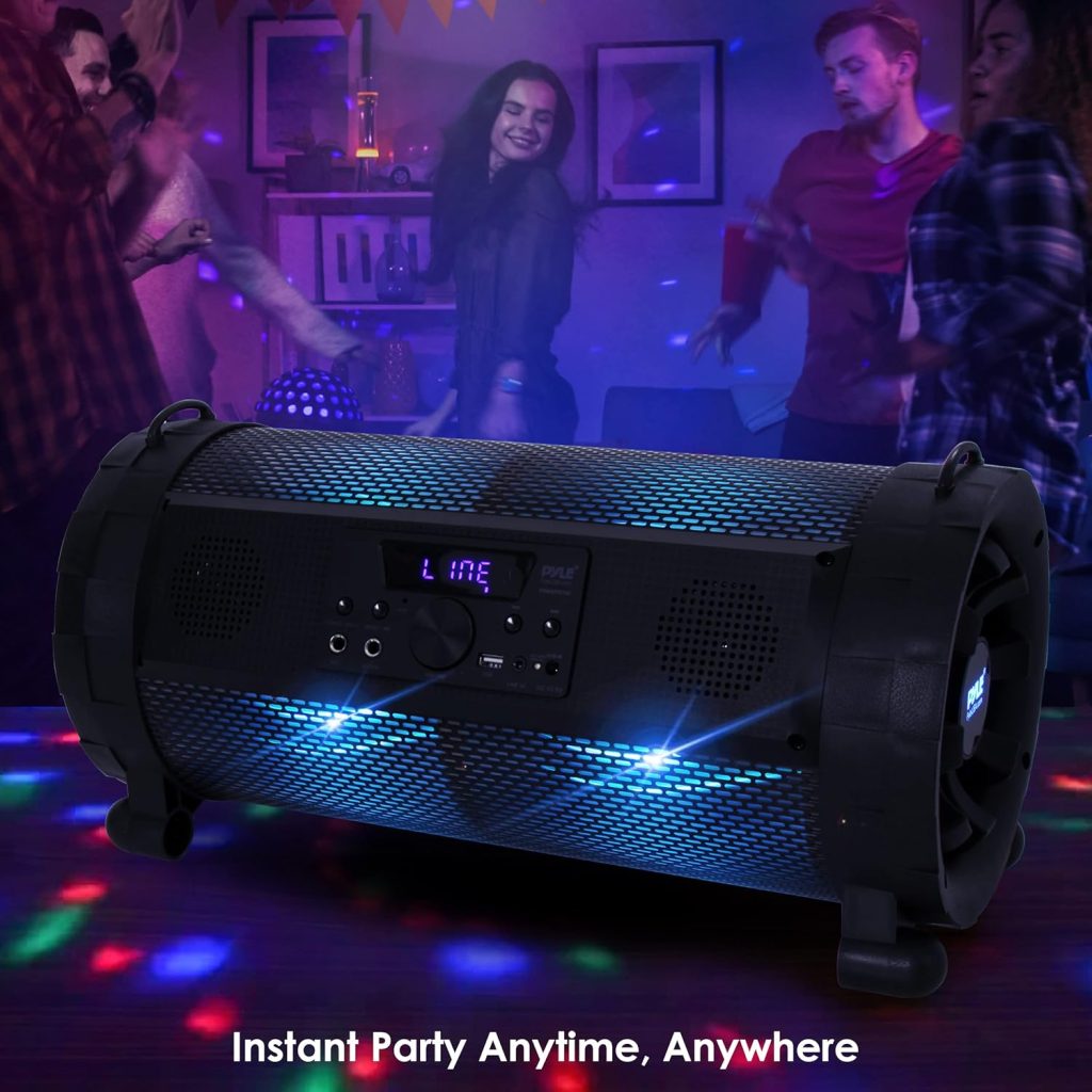 Pyle Portable Bluetooth Boombox Stereo System - 600 W Digital Outdoor Wireless Loud Speaker w/LED Lights, FM Radio, MP3 Player, USB, Wheels, w/ Karaoke Microphone, Remote Control - PBMSPG198, Black