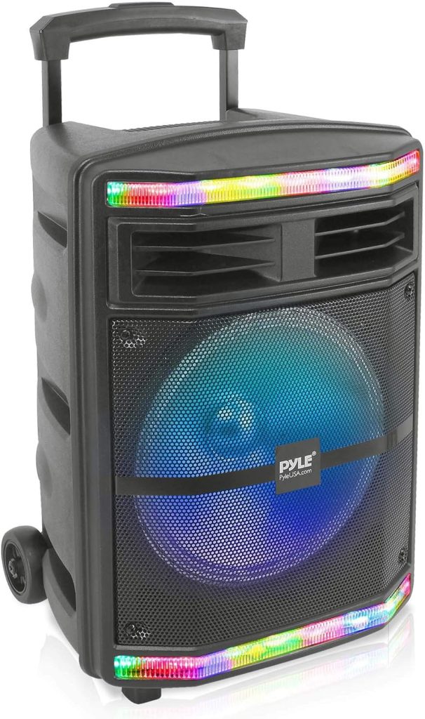 Pyle Portable Bluetooth PA Speaker System - 600W Bluetooth Speaker Portable PA System W/ Rechargeable Battery 1/4 Microphone In, Party Lights, MP3/USB SD Card Reader, Rolling Wheels - Pyle PPHP1044B