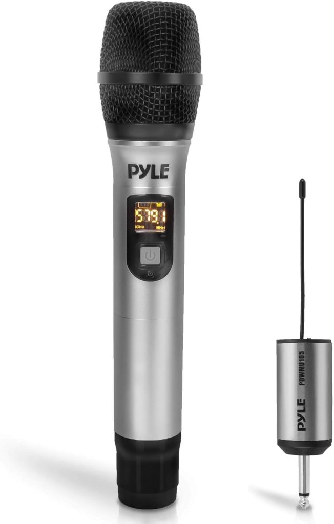 PYLE Portable UHF Wireless Microphone System - Professional Battery Operated Handheld Dynamic Unidirectional Cordless Microphone Transmitter Set w/Adapter Receiver, for PA Karaoke DJ Party - PDWMU105