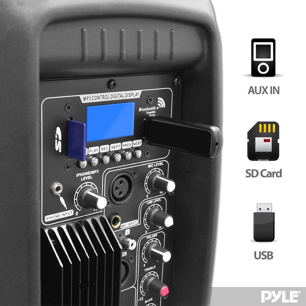 PYLE-PRO Powered Active PA Loudspeaker Bluetooth System - 10 Inch Bass Subwoofer Monitor Speaker and Built-in USB for MP3, DJ Party Stereo Amp Sub for Concert Audio or Band Music-PPHP1037UB, Black