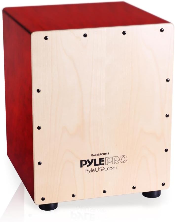 Pyle Snare Style Birch Wood Compact Acoustic Jam Cajon-Wooden Hand Drum Percussion Beat Box with Internal, Deep Bass, Classic Slap, and Crackle Sound-for Kids, Teens, and Adults-PCJD25, Brown (PCJD25)