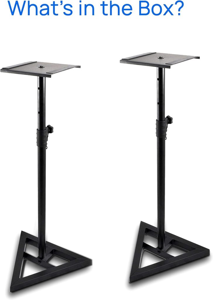 Pyle Sonos Speaker Stand Pair of Sound - Play 1 and 3 Holder, Telescoping Height Adjustable from 26” - 52” Inch, High Heavy Duty Three-point Triangle Base w/ Floor Spikes and 9” Square Platform,Black