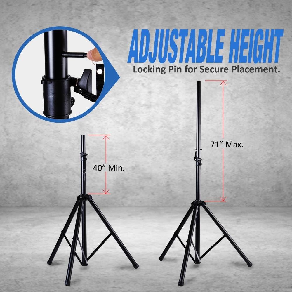 Pyle Universal Dual PA DJ Tripod 2 Speaker Stand Kit with Adjustable Height  Storage Bag Constructed with Heavy Duty Durable Steel  Lightweight for Easy Mobility Safety PIN Screw Locks PSTK107,Black