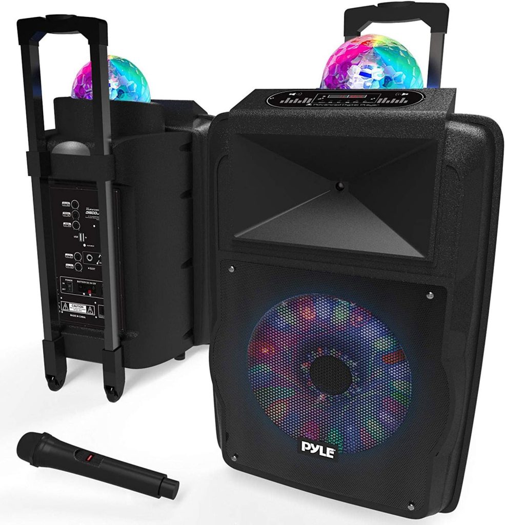 Pyle Wireless Portable PA Speaker System - 700 W Battery Powered Rechargeable Sound Speaker and Microphone Set with Bluetooth MP3 USB Micro SD FM Radio AUX 1/4 DJ lights - For PA / Party