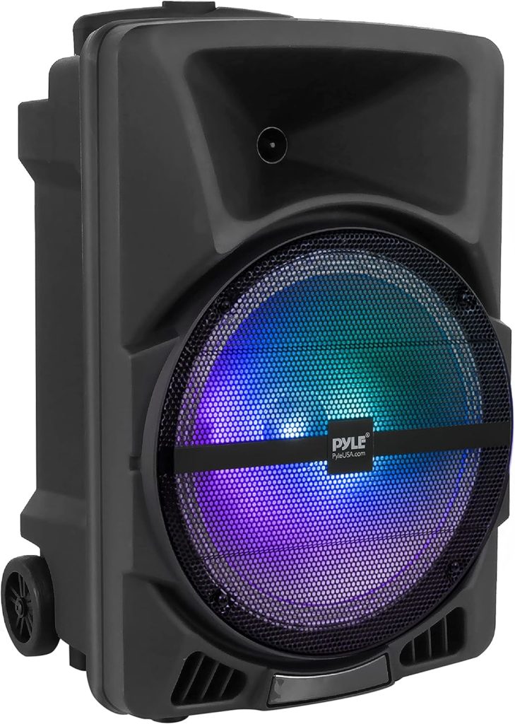 Pyle Wireless Portable PA Speaker System - 800W Powered Bluetooth Indoor  Outdoor DJ Stereo Loudspeaker with MP3 AUX 3.5mm Input, Flashing Party Light  FM Radio-PPHP1244B,Black