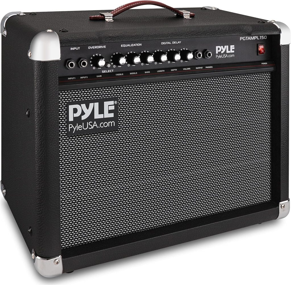 PyleUsa Portable Electric Guitar Amplifier,40 Watt Power,Two 6”  8” High-Definition Speaker Cones, Bass, Dual Inputs, Overdrive,Digital Delay, Amp Control Volume, EQ for Beginner and Advance Practice : Musical Instruments