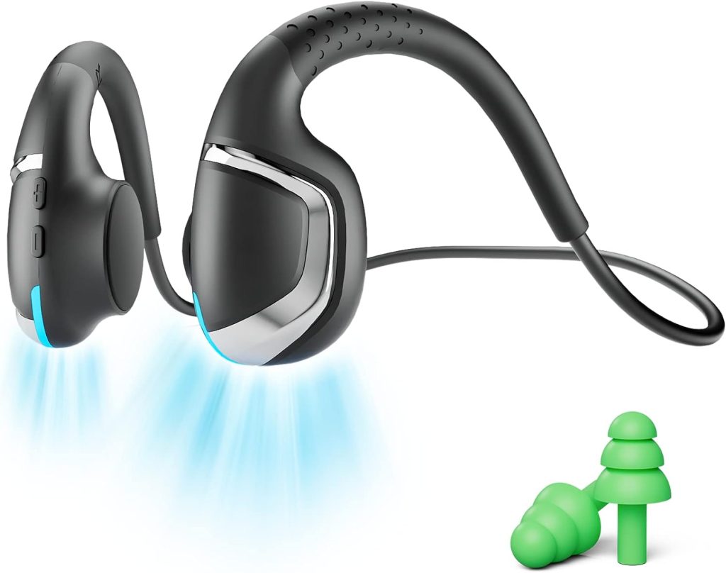 Qaekie Bone Conduction Headphones - 10hrs Playtime Bluetooth 5.3 Open Ear Headphones with Mic, Bone Headphones for Workout,Hiking,Cycling,Driving,Sweatproof Sport Wireless Earphones with Running Light