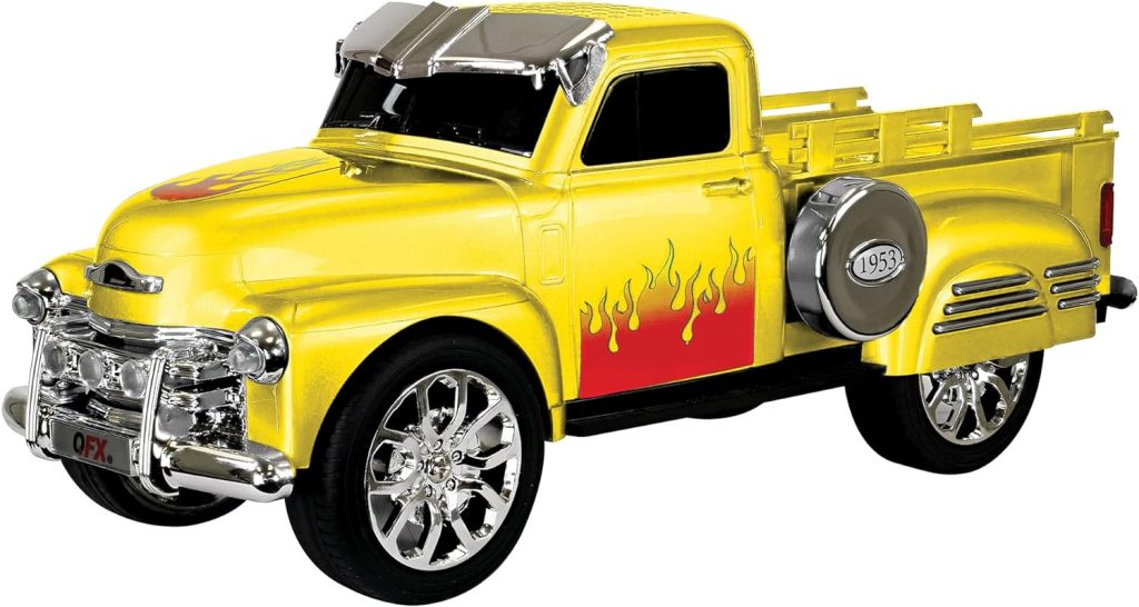 QFX BT-1953 Bluetooth 1953 Hot Rod Pickup Truck Replica Speaker 2X 3 inch Speakers, Hands Free Link, Built-in Microphone, FM Radio and LED Party Lights Silver