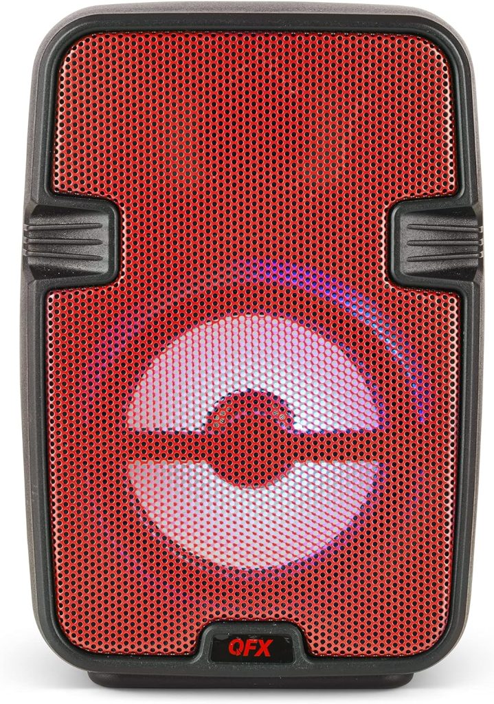 QFX BT-60-RD 4 Bluetooth Speaker with Microphone, AUX, USB Inputs - LED Party Lights - Rechargable True Wireless Stereo Portable Speaker - Red