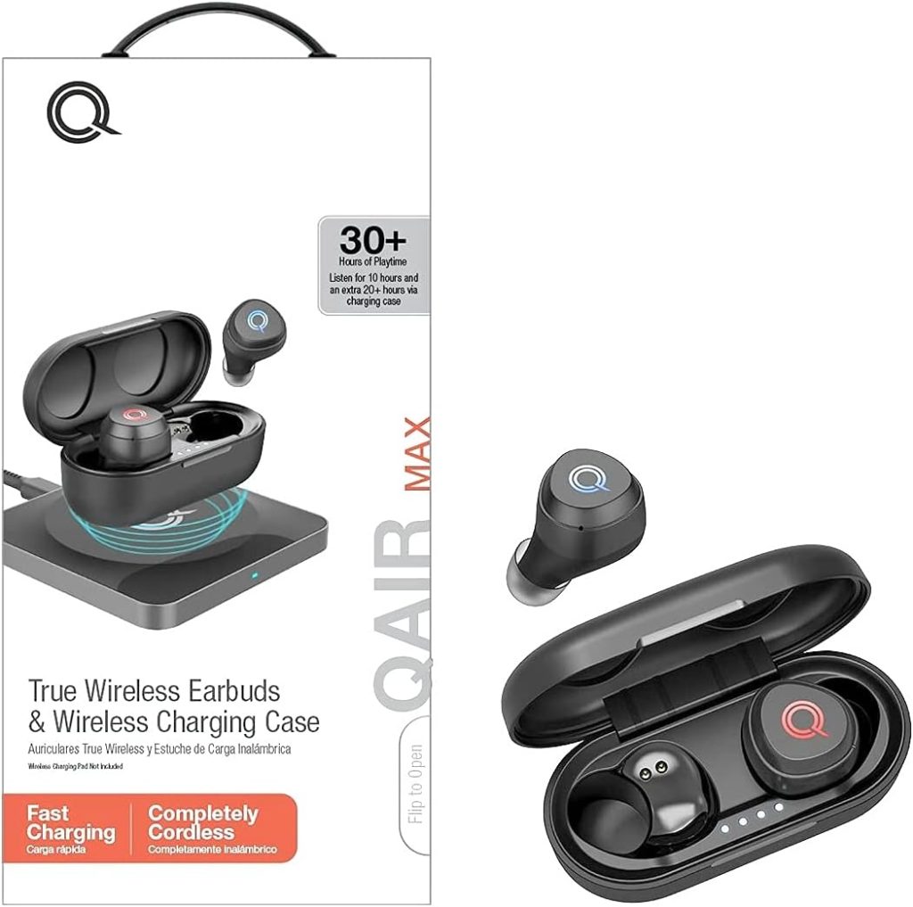 QUIKCELL QAIR MAX True Wireless Earbuds with Charging Case (QI-Enabled Wireless Charging CASE) - (Black)