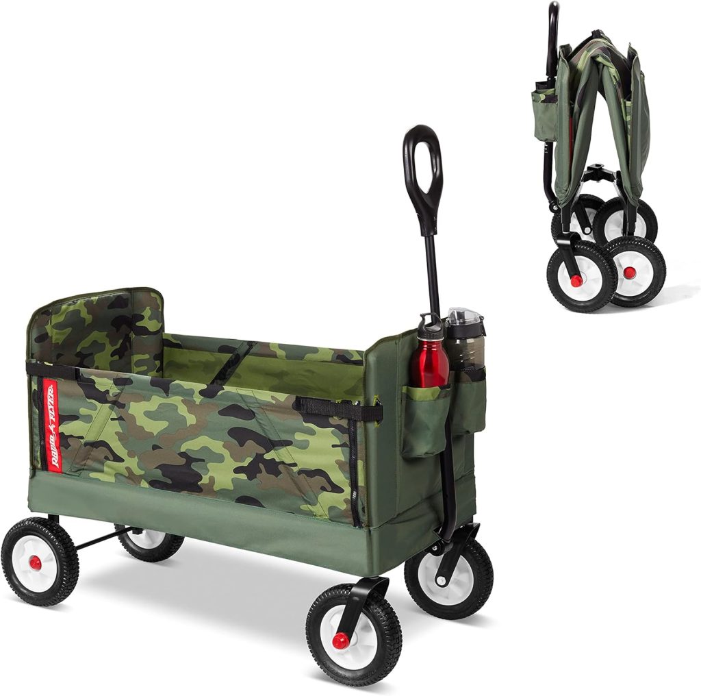 Radio Flyer 3-in-1 Camo Folding Wagon for Kids, Garden,  Cargo, Green Collapsible Wagon