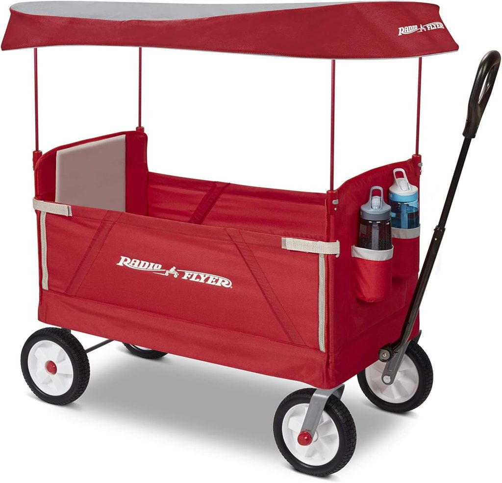 Radio Flyer 3 in 1 Off-Road EZ Fold Wagon with Canopy, Red Folding Wagon