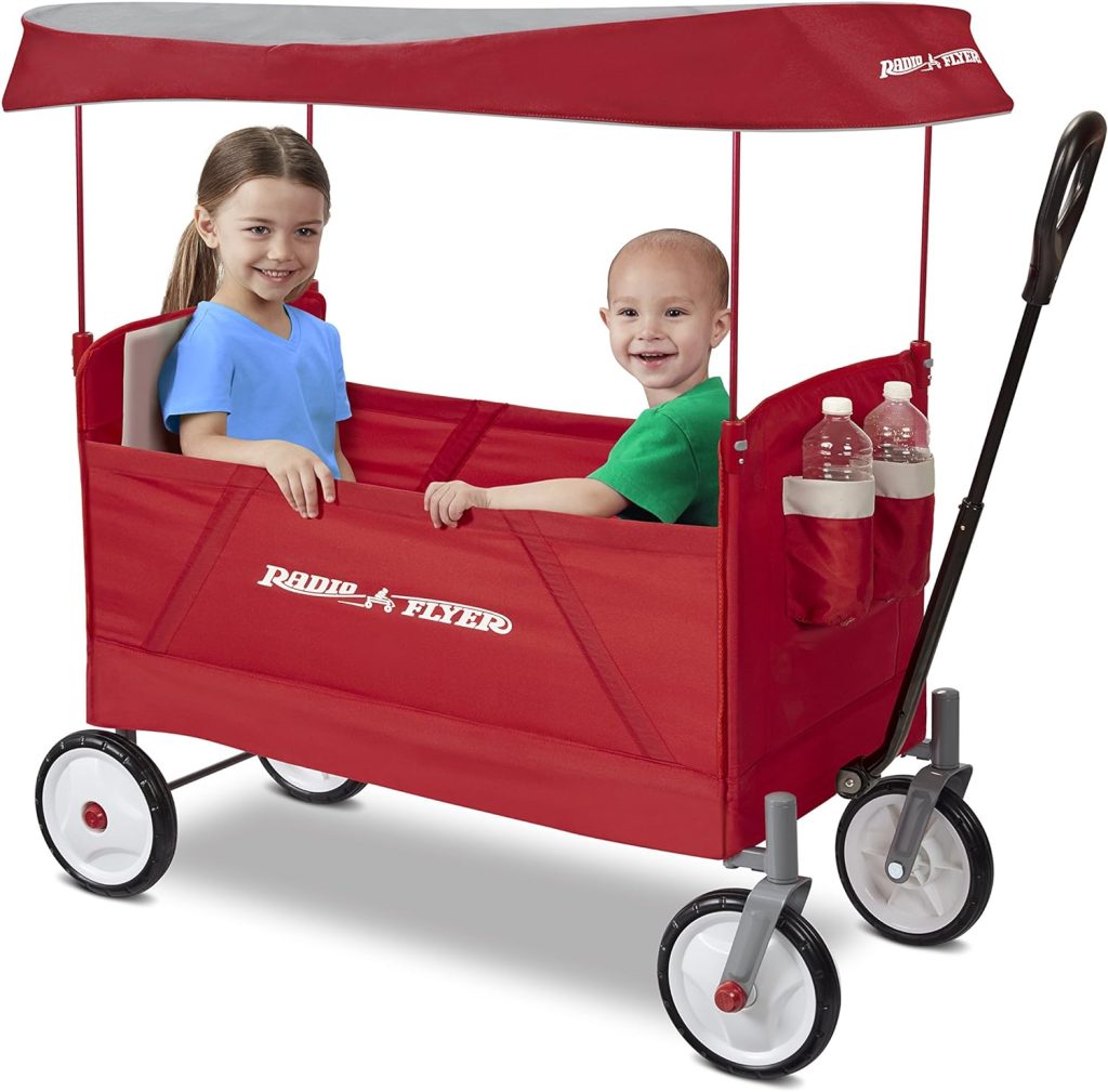 Radio Flyer 3957A EZ Wagon with Canopy, Folding Trolley for Kids, Garden and Cargo cart, Ages 1.5+, Red