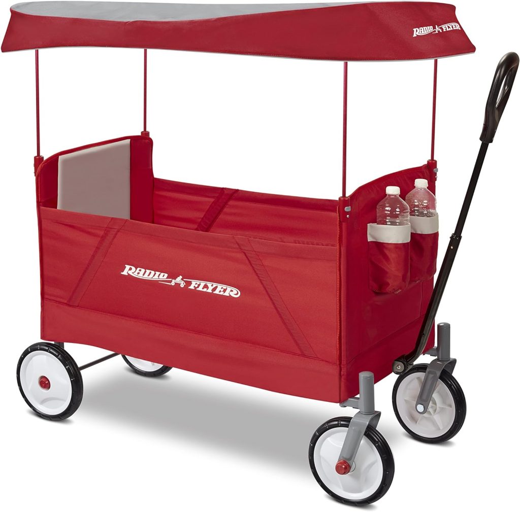 Radio Flyer 3957A EZ Wagon with Canopy, Folding Trolley for Kids, Garden and Cargo cart, Ages 1.5+, Red