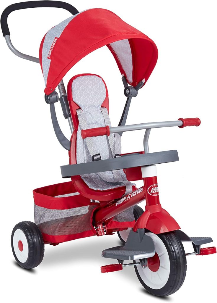 Radio Flyer 4-in-1 Stroll N Trike, Toddler Trike, Red Tricycle for Ages 1-5, Toddler Bike
