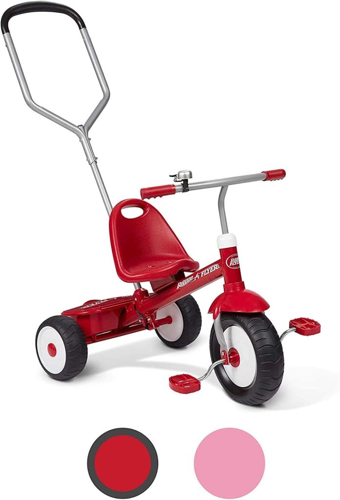 Radio Flyer Deluxe Steer  Stroll Ride-On Trike, Tricycle For Toddlers Age 2-5, Toddler Bike, Red