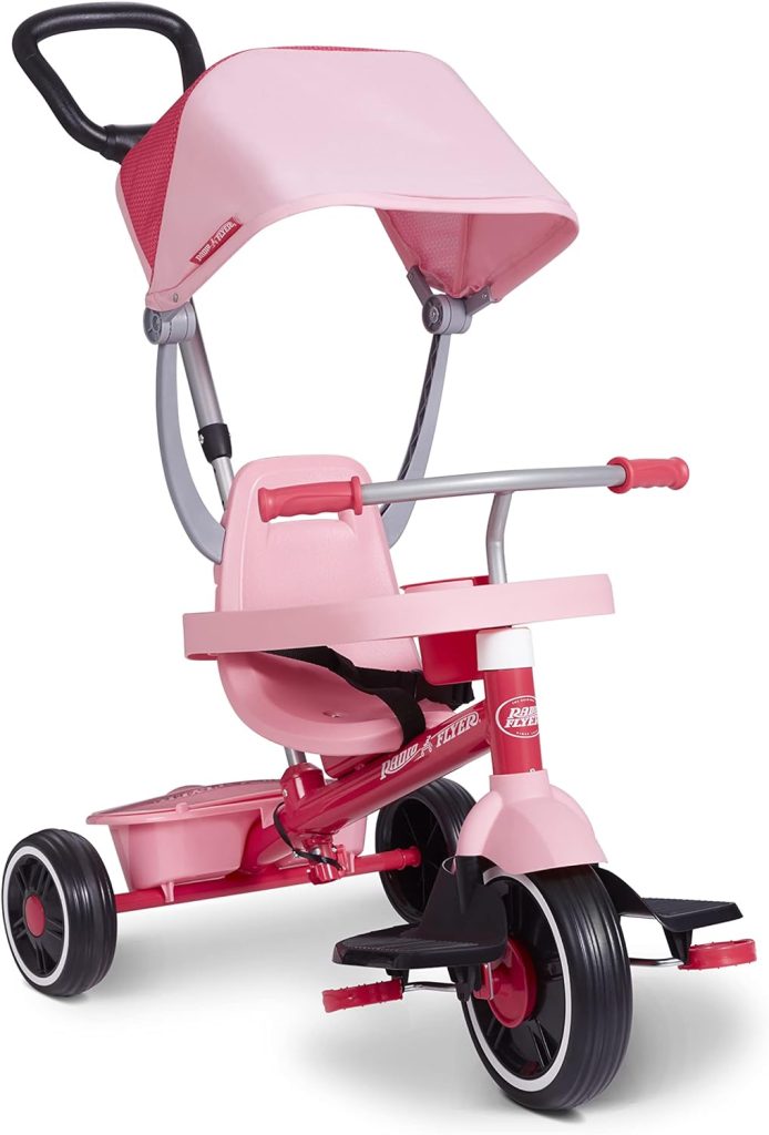 Radio Flyer Pedal  Push 4-in-1 Stroll N Trike, Pink Tricycle, Tricycle for Toddlers Age 1-5, Toddler Bike (Amazon Exclusive), Large