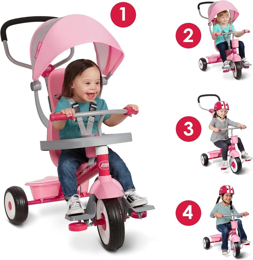 Radio Flyer Pedal  Push 4-in-1 Stroll N Trike, Pink Tricycle, Tricycle for Toddlers Age 1-5, Toddler Bike (Amazon Exclusive), Large