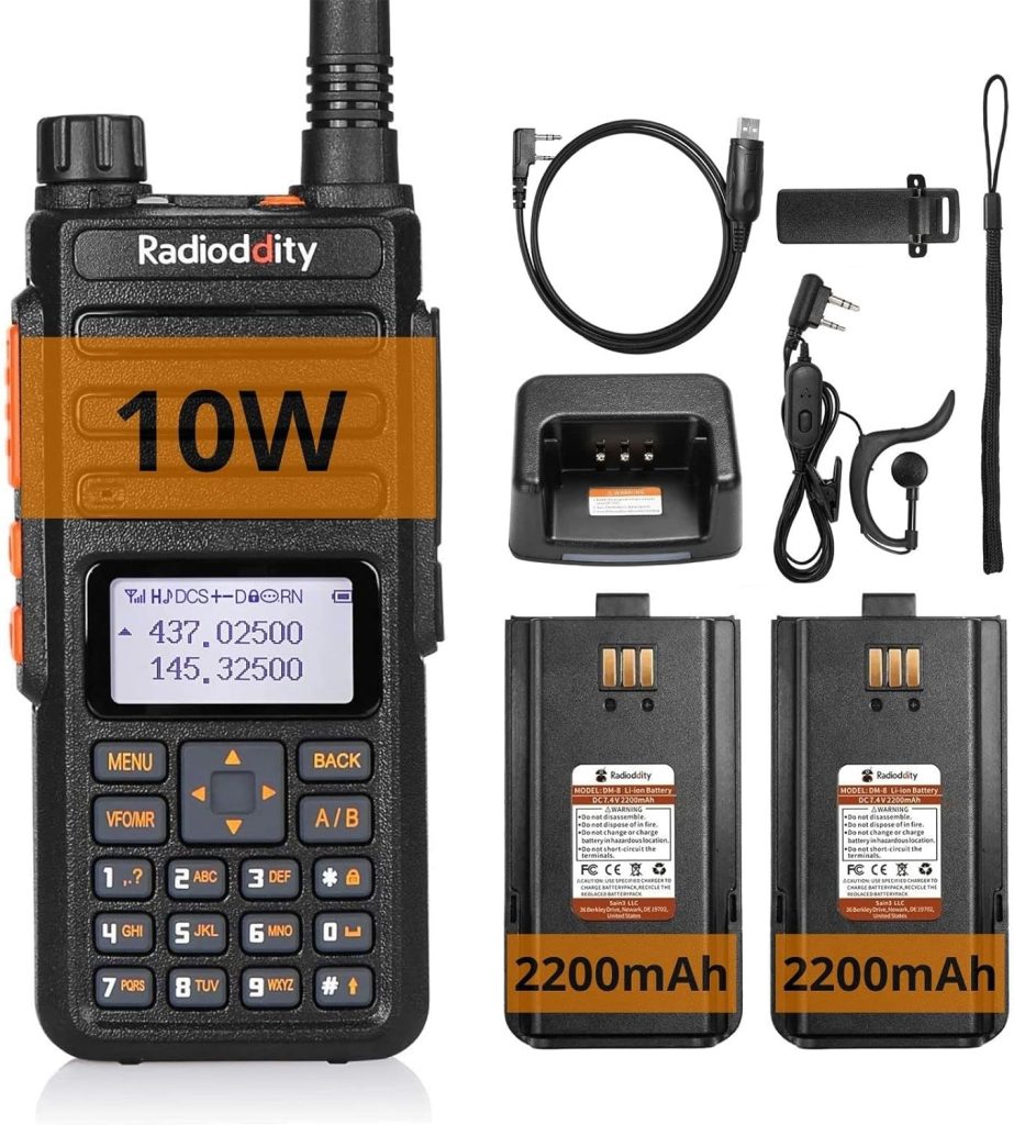Radioddity GA-510 10-Watt Ham Radio, Dual Band Handheld High Power Long Range Two Way Radio with Two 2200mAh Batteries  CH340 Programming Cable