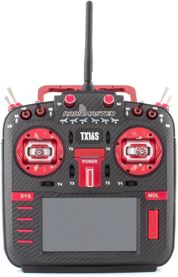 RadioMaster TX16S Mark II MAX Edition 2.4GHz 16 Channel EdgeTX OpenTX Radio Transmitter Leather Grips CNC Finished Components Mode 2 (Carbon Red, 4-in-1 w/ AG01)