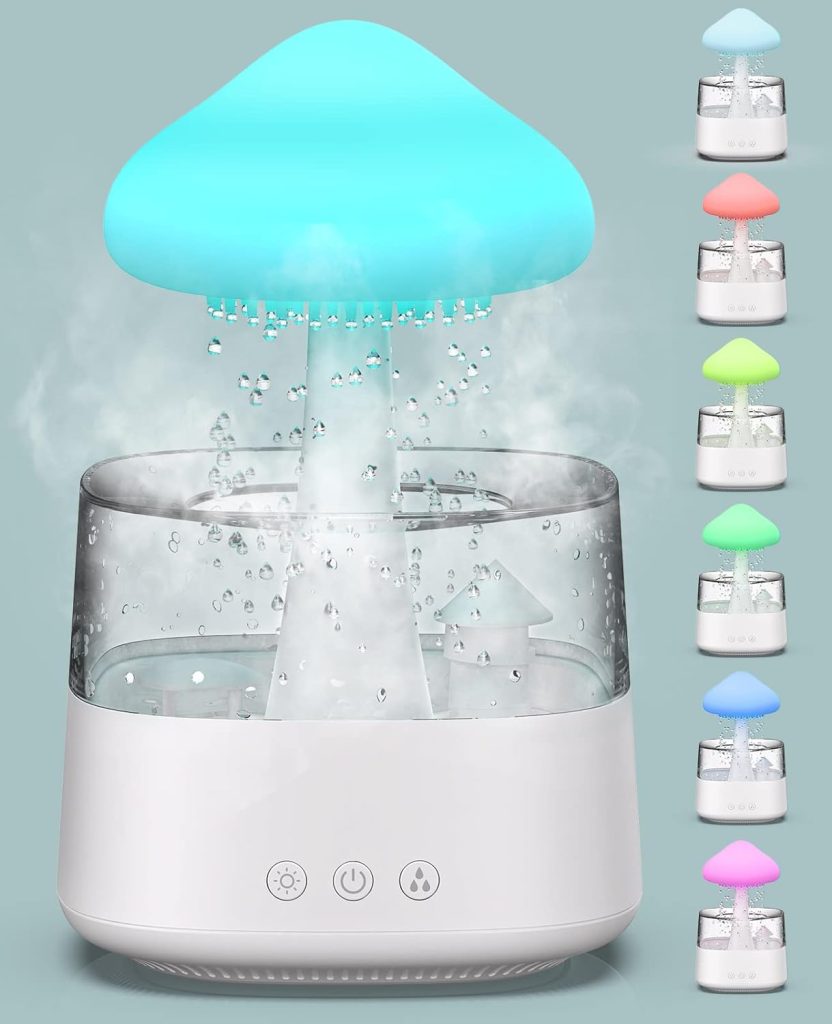 Rain Cloud Humidifier Water Drip, Mushroom Diffuser, Cloud Humidifier Rain Drop, Rain Sounds for Sleeping, Rain Cloud Diffuser