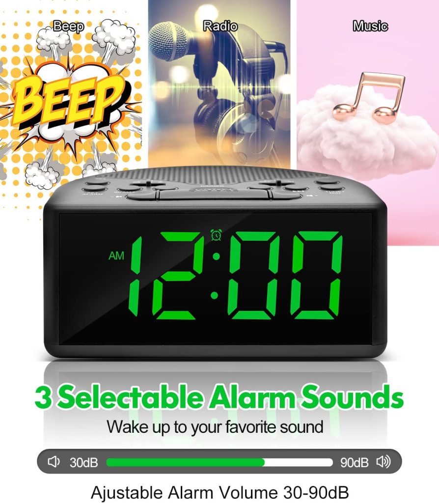 Ratakee Digital Alarm Clock Radio for Bedroom with AM/FM Radio, Earphone Port, Easy to Read 1.4” LED Digits, Preset, Sleep Timer, Dimmer, Snooze and Battery Backup, Plug-in/Battery Powered