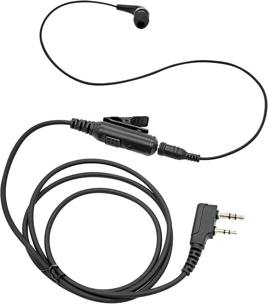 RATAOK in Ear Walkie Talkie uv-5r Earpiece Ptt Mic Two Way Radio Headset 2 Pin K1 to 3.5 Aux Headphone Earbud with QD Listen Only Audio Earphone for Baofeng Kenwood Retevis