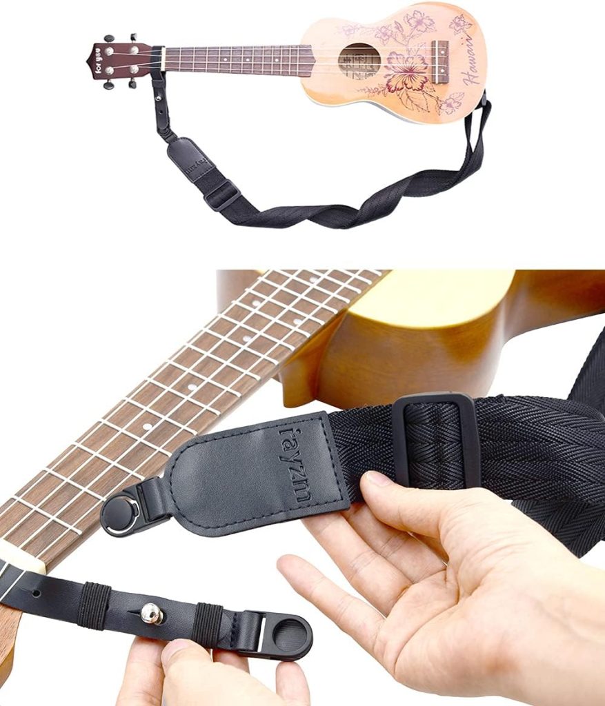 Rayzm Ukulele Strap, Soft Non-slip Nylon Shoulder Strap for Ukulele or Small Size Guitar, Length Adjustable, a Metal End-Pin Included