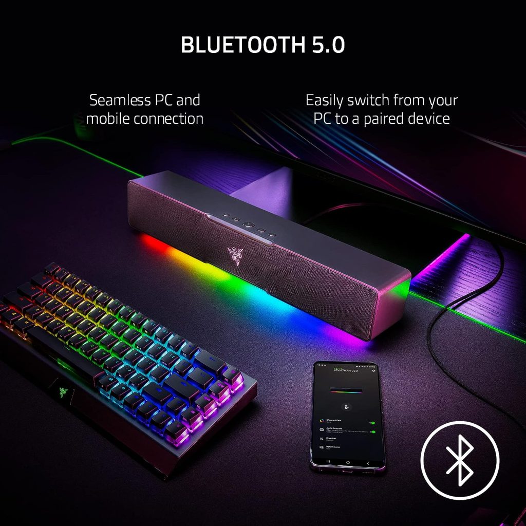 Razer Leviathan V2 X: PC-soundbar-with Full-Range Drivers - Compact Design - Chroma RGB - USB Type C Power-and Audio Delivery - Bluetooth 5.0-for PC,-Laptop, Smartphones, Tablets-Nintendo Switch