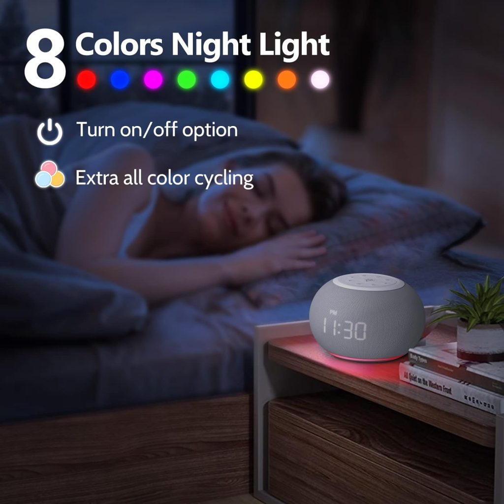 Reacher Auto-Dimmable White Noise Machine Alarm Clock with Night Light, 20 Soothing Sounds, LED Digital Display, Sleep Timer, Baby Sleep Soothers, Precise Volume Control for Adults, Bedrooms
