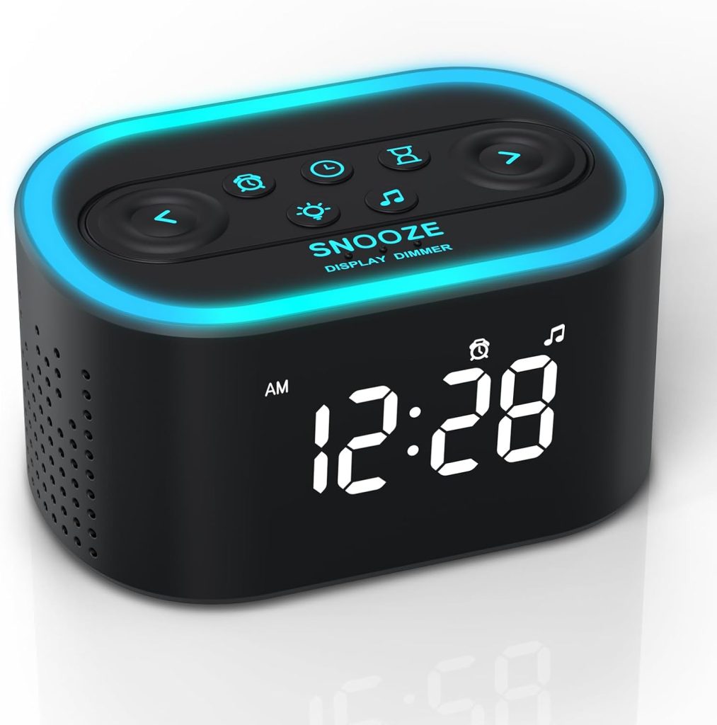 Reacher White Noise Sound Machine  Digital Alarm Clock, 21 Soothing Sounds, 7 Wake Up Sounds, 8 Night Lights, 32-Level Volume and 9 Auto-Off Timer with Memory Function for Sleeping, Bedroom, Travel