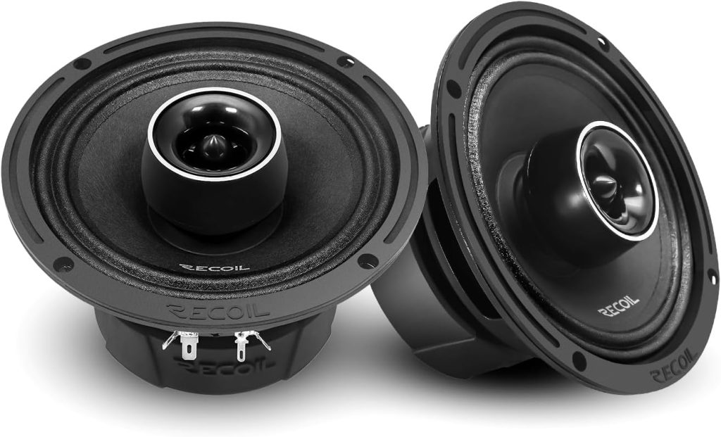 RECOIL MX65 Pair 6.5-Inch 2-Way Pro Audio Midrange Coaxial Speakers with Built-in Bullet Tweeters 560 Watts Max 280 Watts RMS 4-Ohm Water Resistant, Grills Included