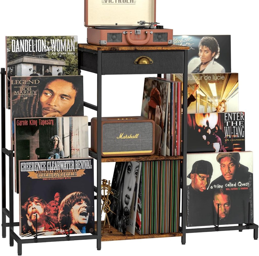 Bikoney Record Player Stand, Turntable Stand with 3-Tier Vinyl Record  Storage, Record Player Table Holds Up to 200 Albums, End Table for Vinyl  Records, Vinyl Record Holder Cabinet for Living Room 