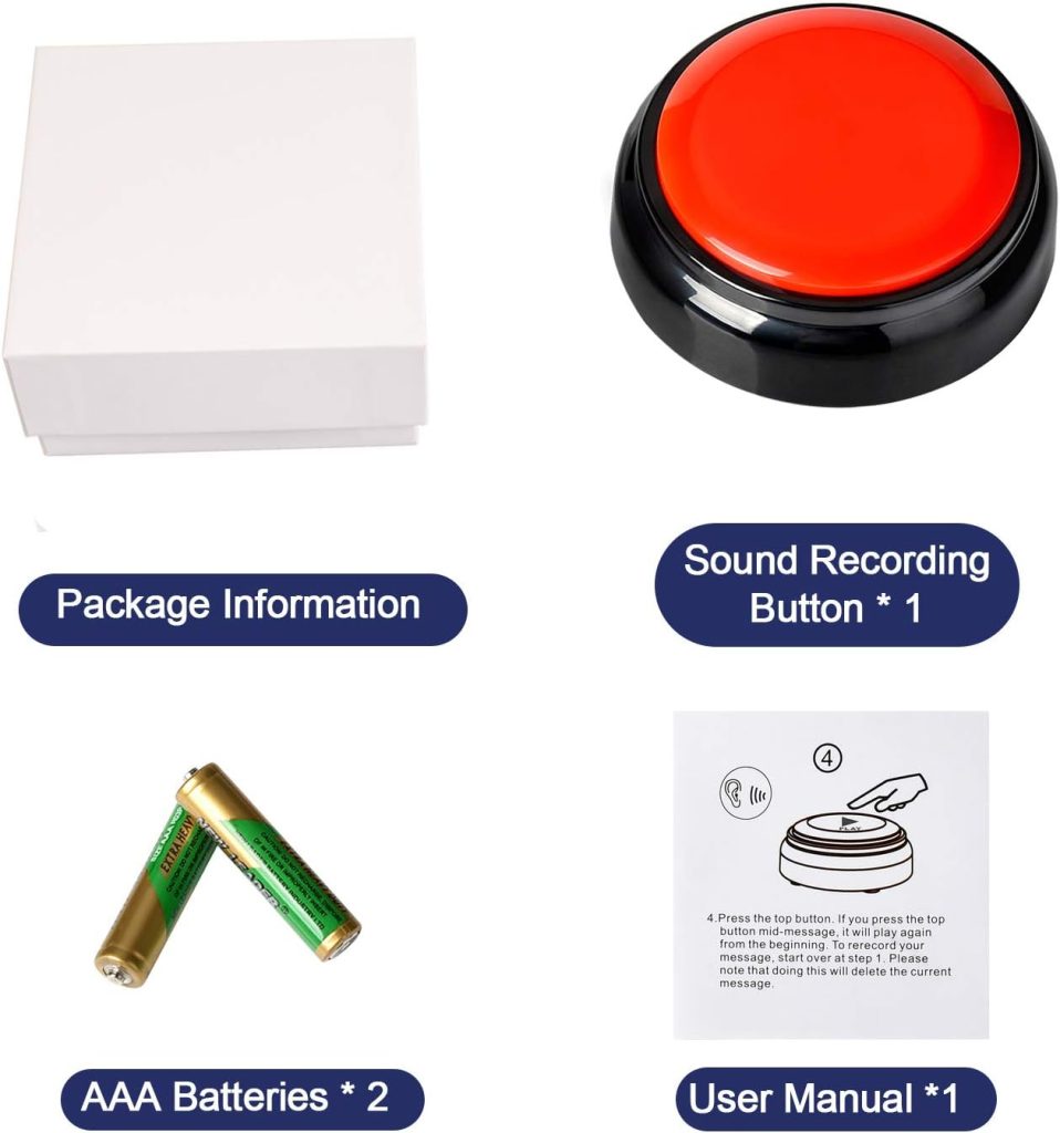 Record Talking Button Easy Button Talking Button Record，Dog Button for Communication,Recordable Sound Buttons Answer Buzzers Talk Button(Black+Red)