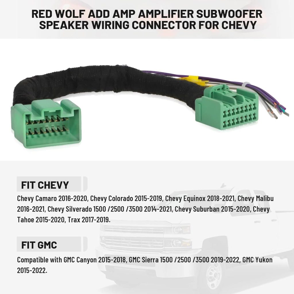 RED WOLF Add AMP Amplifier Subwoofer T Harness Wiring Speaker Connector Adapter Plug Compatible with 2014-2021 Chevy GMC Silverado Sierra Yukon Add an Amp Sub System to Factory Radio