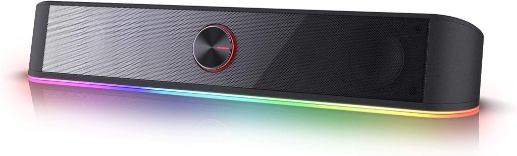 Redragon GS560 RGB Desktop Soundbar, 2.0 Channel Computer Speaker with Dynamic Lighting Bar Audio-Light Sync/Display, Touch-Control Backlit with Volume Knob, USB Powered w/ 3.5mm Cable