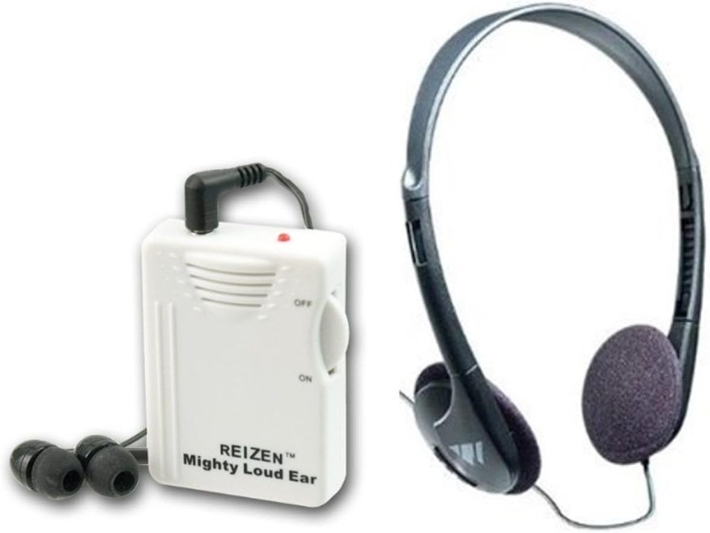 Reizen Mighty Loud Ear 120dB Personal Sound Hearing Amplifier with Earphones and Extra Headphones